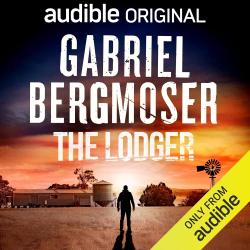 The book cover of The Lodger by Gabriel Bergmoser is from the audio version that has an Only From Audible yellow strip across the bottom right corner.

The image is of this silhouette of a male figure standing with his back to the viewer, arms out from his side looking towards an old shearing shed, grain bin and windmill, with a few trees dotted around. The view behind is across a flat plain, the sky above dark purple, fading downwards to yellow and pinkish in colour.
