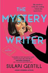 The image of the book cover for The Mystery Writer by Sulari Gentill includes the tagline &#039;She needs to write the ending ... before she meets hers&#039;, includes the quote &#039;A mischievous twist on mystery novels and the people who write them.&#039; BENJAMIN STEVENSON author of Everyone in My Family Has Killed Someone

The image has a pale pink background, with the tagline at the top and the author&#039;s name at the bottom followed by &#039;Award-Winning Author&#039;

In the centre there&#039;s a face of a startled / frightened woman with longish brown hair and eyes wide open - looking towards the right, her mouth is open and both hands held up to her face. She&#039;s looking out from the outline of a laptop on which two black hands are resting, the arms heading off to the right.There&#039;s an envelope in outline to the left with words &#039;A Mystery&#039; written on it.