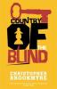 The image of the book cover for Country of the Blind by Christopher Brookmyre. It has a yellow background with a large key above Country, then a keyhole as the o in Of, and a small shadow coming off the N in Blind.