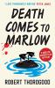 The book cover for Death Comes to Marlow by Robert Thorogood includes the tagline (in a red &quot;sticker&quot;) &#039;A Marlow Murder Club Mystery&#039; and a quote &#039;I love Thorogood&#039;s writing&#039; Peter James. 

The cover is mostly white with the title in large lettering at the top, and a cartoonish view of a duck with only its belly and legs showing out of some blue water images (toes turned up in other words).
