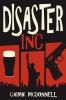 The book cover for Disaster Inc by Caimh McDonnell (near as I can get it Caimh is pronounced KEE-va or KWEE-va).

The image has a red and black background divided into panels with the red ones at the bottom showing a glass of (presumably) Guinness, the Statue of Liberty and a handgun in each of them. The title of the book in centre at the top in a large, uneven font. 